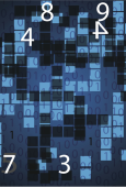 Numbers on a background of blue squares