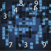 Numbers on a background of blue squares